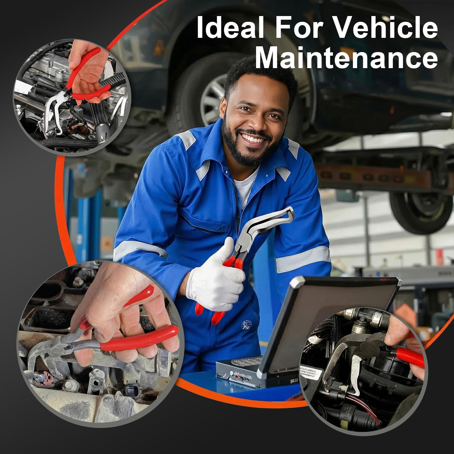 VAYWET Automotive Electrical Disconnect Pliers Connector Separator Wire Terminal Removal Tool Depinning Too Electrical Plug Connector Separator for Cars SUV Hose Push Tab Style Plugs 60°Elbow Car Trim Clip Forceps Fuel Line Repair Tool Bend wire Pliers