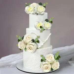 Flower cake toppers boho cake toppers artificial white rose eucalyptus cake decorations for girl women birthday baby shower wedding valentines day celebration boho party supplies style 7