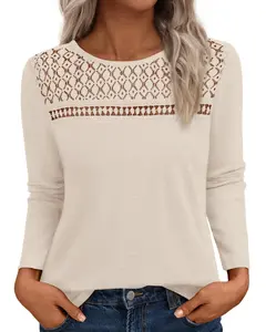 BTFBM Womens Tops Lace Long Sleeve Shirts Boho Cute Business Dressy Casual Blouses Fall Outfits 2026 Fashion Clothing