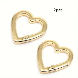 2Pcs Zinc Alloy Heart-Shaped Spring Gate Clasps, Heavy-Duty Trigger Clips with Snap Closure for 1-Hand Use, Universal Connectors for Bag Making & DIY Crafts Keychains, One-Hand Use