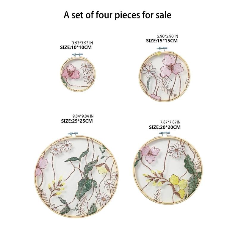 4pcs/set Wooden Embroidery Round Wall Decor, Flower Pattern Hanging Decor For Home Living Room Bedroom Wall Hanging Design