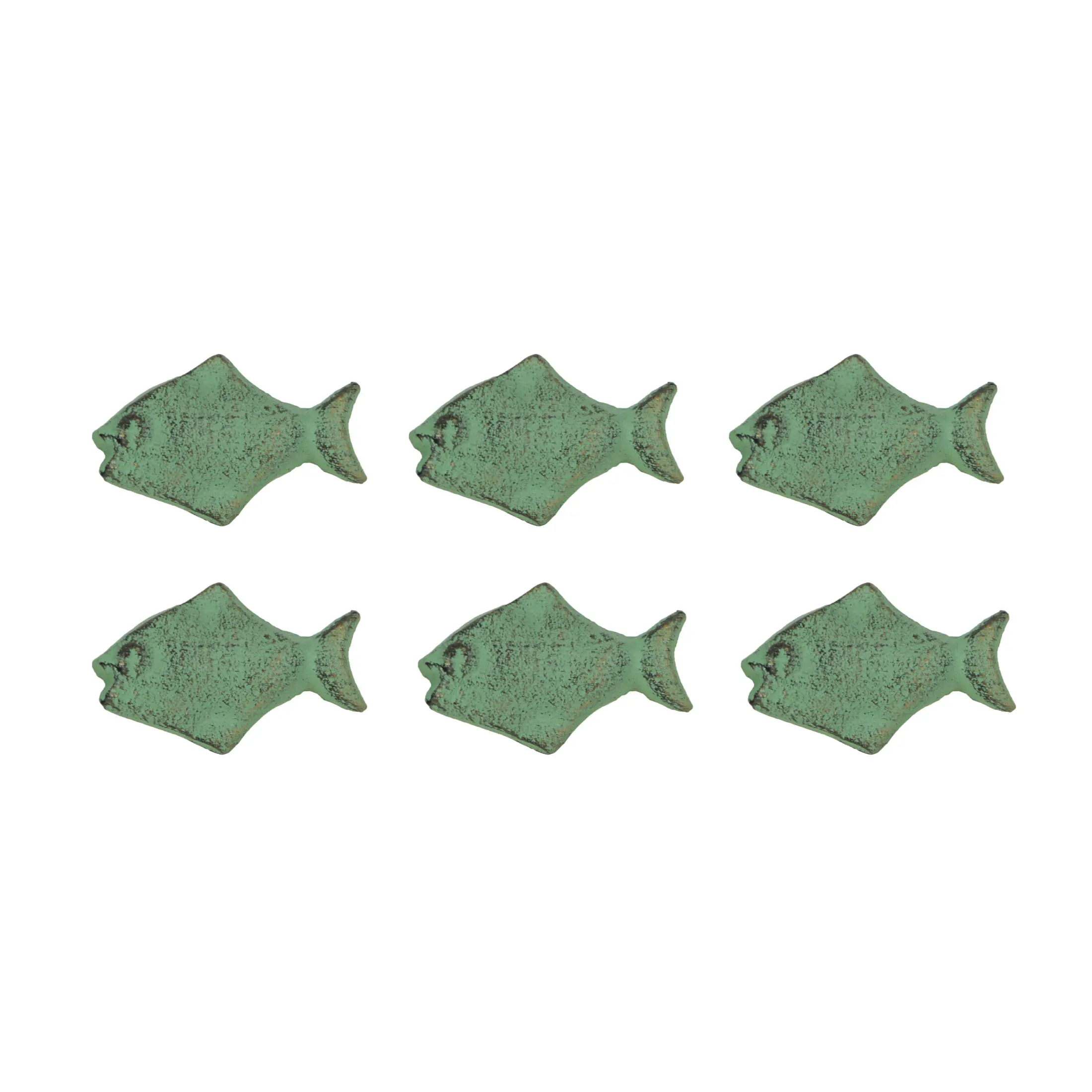 Set of 6 Verdigris Green Cast Iron Fish Drawer Pulls Decorative Bathroom Cabinet Knobs