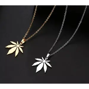 Elegant Stainless Steel Classic Maple Leaf Pendant Necklace (Silver, Gold)