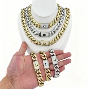 2026 New Style Monaco Chain Stainlee Steel Miami Cuban Link Necklace For Men 14MM 2026 New Style Monaco Chain Stainlee Steel Miami Cuban Link Necklace For Men 14MM
