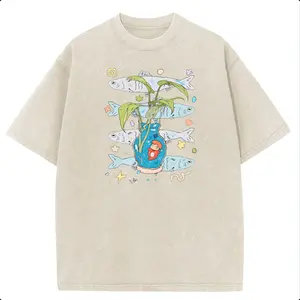 Holafish Ponyo Vase Fish Pattern Acid Wash Vintage T-Shirt, Heavyweight Cotton Streetwear Graphic Vintage Tees Menswear Womenswear Crewneck Tshirt summervibes