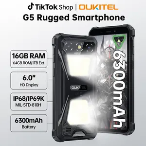 OUKITEL G5 Rugged Phone Unlocked - 16GB+64GB (1TB TF) Rugged Android Smartphone with Camping Light, 6300mAh Battery, 6.0" HD Screen Mobile Phones, 13MP Main Camera, 3.5mm Jack/Face ID/GPS/OTG,