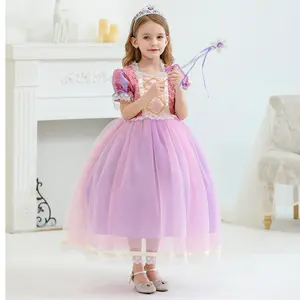 Sequins Cartoon Cosplay Costume Fancy Carnival 028 Pink Kids Clothes Performance Princess Theme Party Holiday Girls Long Ball Gown Children Cocktail Dress 2-10Y