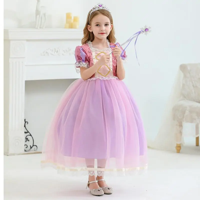 Sequins Cartoon Cosplay Costume Fancy Carnival 028 Pink Kids Clothes Performance Princess Theme Party Holiday Girls Long Ball Gown Children Cocktail Dress 2-10Y