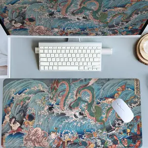 Japanese Ukiyo - e Dragon Wave Mouse Pads Extra Large Computer Desk Top Mat Mouse Pad for Laptop Mouse Desk Pad Desk Mats with Non - Slip Rubber Base Stitched Edge for Home and Office