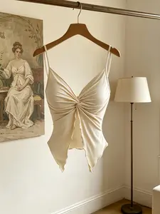 Women's Solid Color Butterfly Decor Cami Top Boho Chic Sleeveless, Casual Adjustable Spaghetti Strap Top for Daily Wear, Ladies Clothes for All Seasons, Womenswear Boho Sleeveless Tie