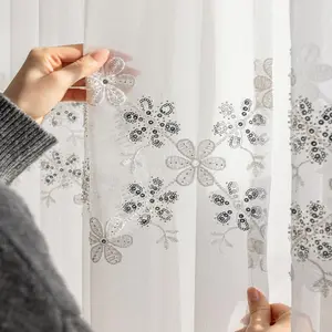 Floral Embroidery Curtain, 1 Count Exquisite Pearl Decor Curtain, Household Door Curtain for Home Living Room Bedroom Decor, Beaded Curtains