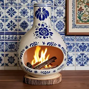 Ceramic Incense Holder Palo Santo Burner Talavera Mexican Pottery Decor for Home 7.5" Mini Chimenea Incense Burner for Sage Sticks Rituals, Christmas Yoga Spa Gifts