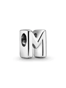 Silver Color Copper Letter M Bead Charm Bracelet Necklace, Minimalist Style, All-Season Accessory, Daily Wear, Commute Fashion, Letter Disc Pendant