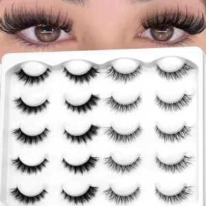 GROINNEYA Natural Look Eyelashes 10 Pairs Cat Eye Lashes Fluffy Wispy False Eyelashes 3D C Curl Faux Mink Eyelashes Downy Lightweight Fake Lashes With Thin Clear Band,Suitable For Date And Party,Graduation Dress,Vacation Makeup,Lashes Lift