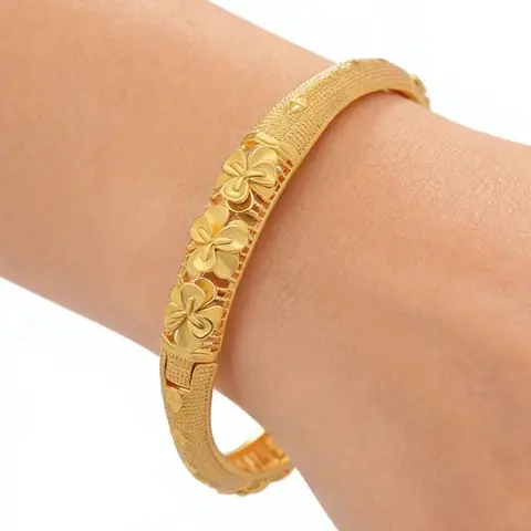 Fashionable Luxury Women's 18k Open Bangle, Flower Design Bracelet, Elegant Jewelry Bracelet, Exquisite Bracelet, Beautiful Bracelets, Perfect for Parties and Weddings, Elegant Gift Idea for Her