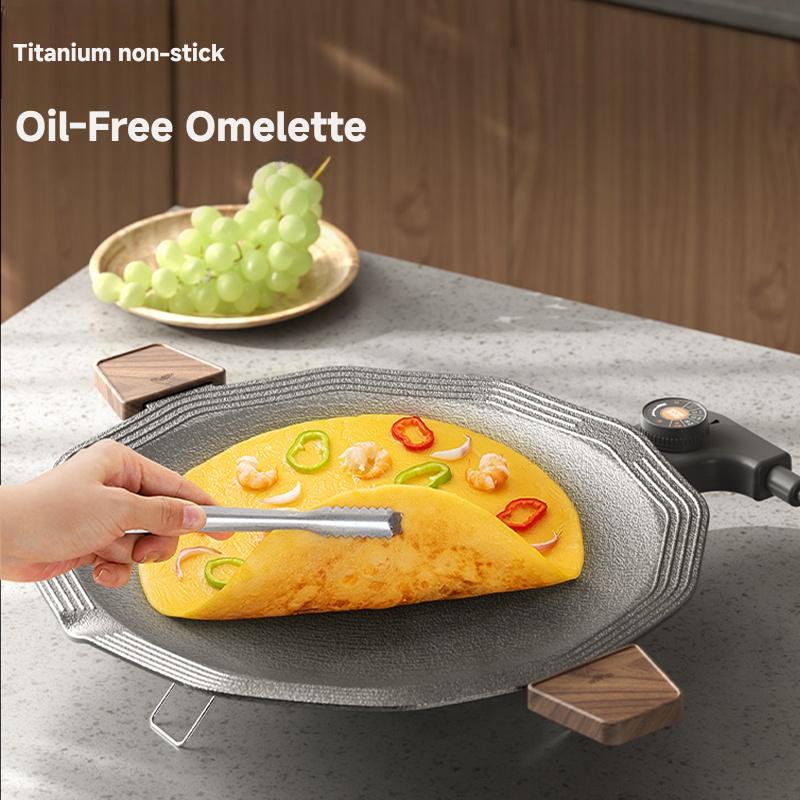 36CM Titanium Non-Stick Electric Griddle 800W Ring Heating Multifunctional BBQ Pan for Home Tortilla Maker with Adjustable Temperature Control and Smokeless Design
