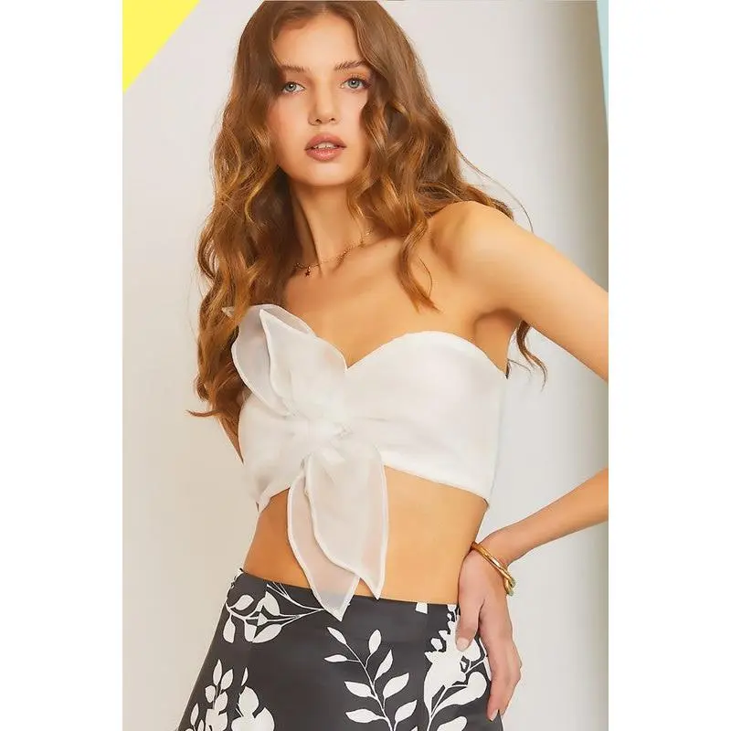 Selyn Organza Front Tie Top - White