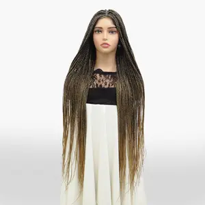 36" Naomi Full Lace Blended Honey Blonde Box Braided Wigs for Women Knotless Box Braids  Wig With Baby Hair Full double Lace Hand Braid Wigs