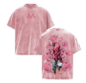 Majin Buu Vintage Washed Anime T-Shirt Kid Buu Pink Energy Graphic Tee Oversized Streetwear Retro Shirt Heavy Cotton Gift for DBZ & Anime Fans 100% Premium Cotton Relaxed Fit - Menswear, Clothes japanese Dragon Ball Vegeta unisex manga apparel good