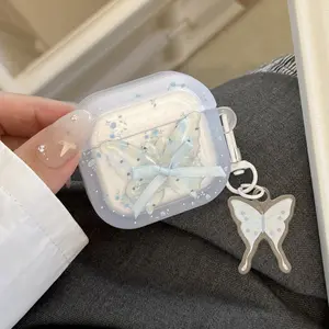 Elegant Floral Butterfly AirPods Case Pro2/poro23 Hanging Earphone Soft Shell, Stylish Protection for Airpods4, Durable Accessory