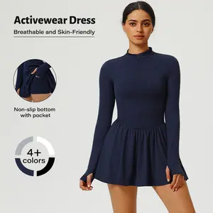 NVWA Mother's Day Gifts,Women’s Zip-Front Tennis Dress High Neck Workout Golf Dress with Built-in Shorts and Pockets, Elegant Sporty Activewear for Women