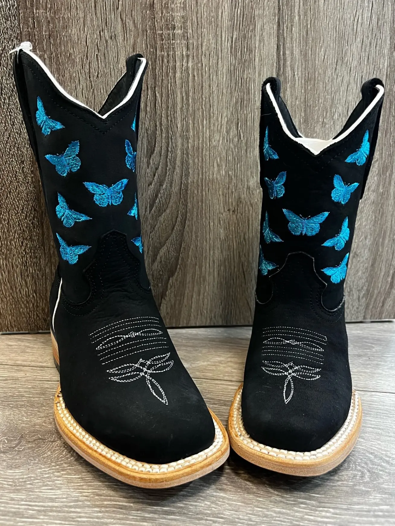 White Dimond Women's Juvenile Blue Butterfly Black Little Boots, Women's Footwear, Comfortable Walking Shoes
