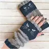 Women's Black Acrylic Knitted Fingerless Gloves - Flexible, Ambidextrous, Decorative Modern Cartoon Cat Embroidery, Warm Winter Casual Fashion Accessory for Adults, Gifts for Women, Whimsical Stuff, Stocking Stuffers Gift, Adults Female Accessories,sohoch