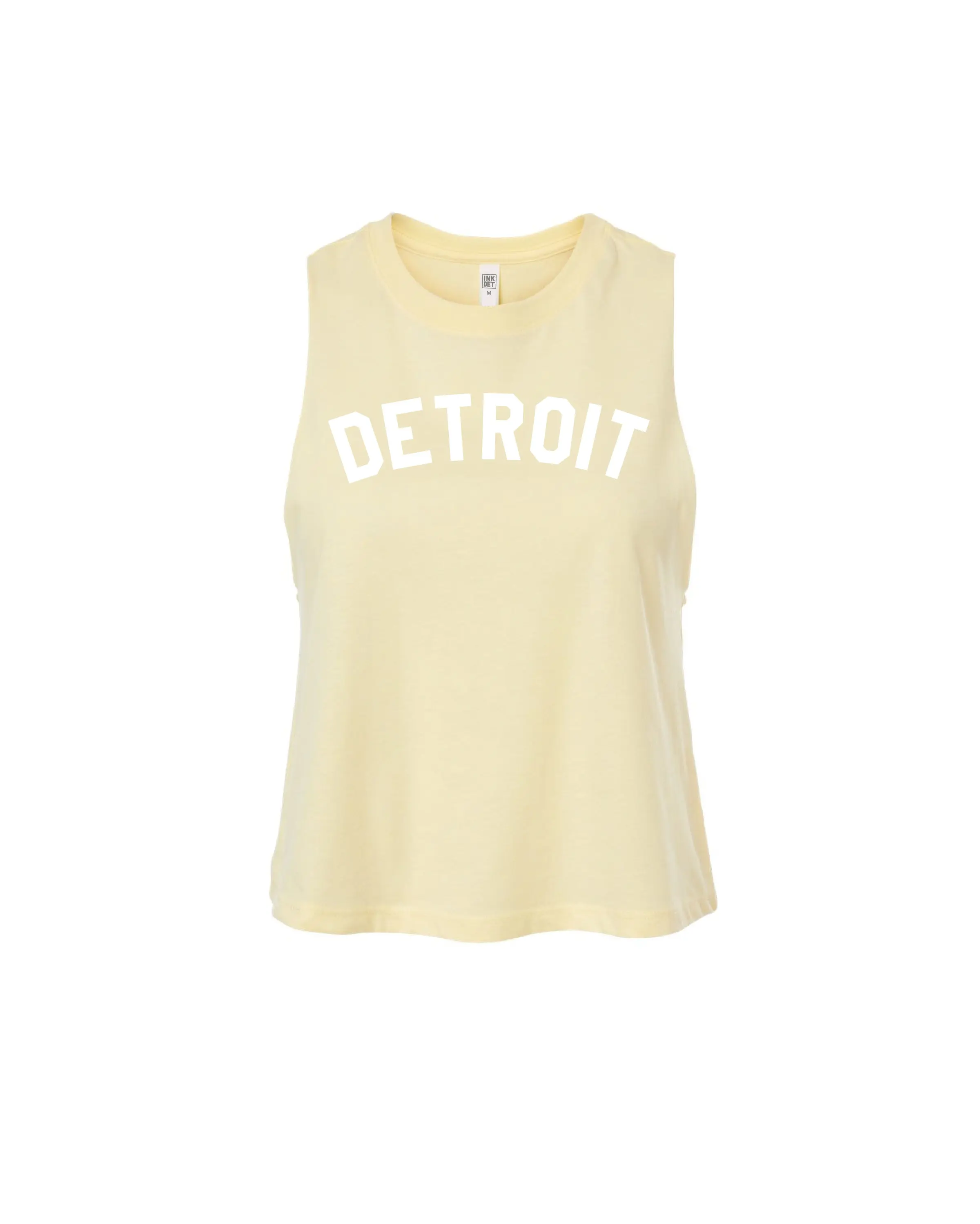 Ink Detroit Kids' Sporty Chic Polyester Blend Racerback Crop Tank Top - 6-10 Years, French Vanilla, Lightweight, Breathable, Snug Fit, Layering-Friendly, Bold Detroit Graphic