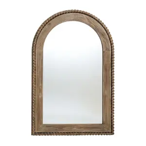 LuxenHome Wood Framed Arch Window Wall Mirror