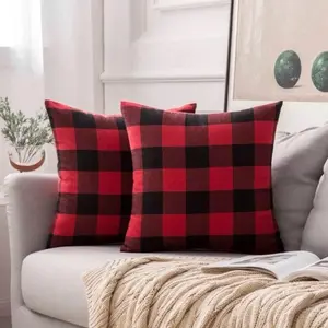 Checkered Gingham Pillow Cases, Buffalo Plaid Red Black Pillow Covers - Set of 2 Soft Textured