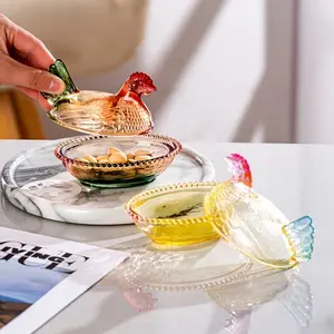 Chicken-Shaped Glass Storage Jar, Multifunctional Candy & Nut Container, Desktop Decorative Artware, Party Food Storage Bowl