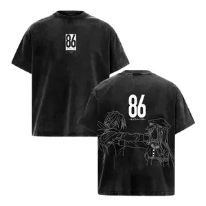 86 Eighty Six Shin & Lena Anime Graphic Tee – Minimal Line Art Vintage Washed Oversized T-Shirt, Dark Anime Streetwear, Manga Unisex Shirt for Anime Fans