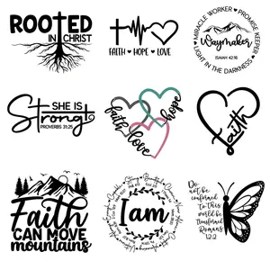 Faith-based Heat Transfer Decals, 9 Counts/set Inspirational Faith-based Heat Transfer Stickers, Versatile Handcraft Iron-on Stickers for DIY T-shirts, Jeans, and Bags