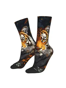 BIIHUDU & Jungle Plant Socks - Full-Body & Foliage Print Novelty Sock with Stripe Patterns ( Face, Tail, Markings) - Hand Wash/Dry - Themed Costume Accessory or Casual Wear Socks