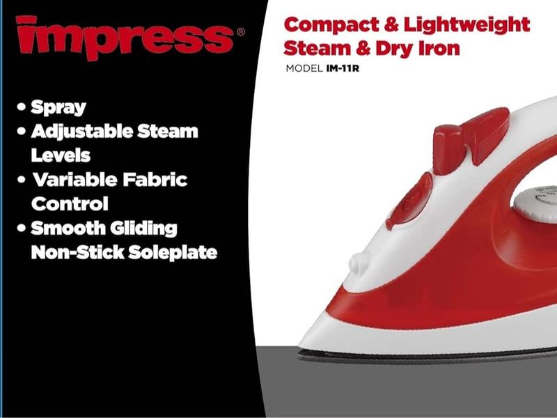 Impress Basic Clothing Iron | Non-Stick | Compact | Spray | Adjustable Steam | Fabric Selector | Swivel Cord | Lightweight | 1200-Watt (Blue)