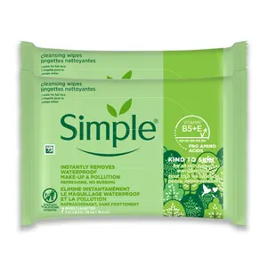 Simple Kind To Skin Cleansing Makeup Remover Wipes – Holiday Makeup Remover Wipes – Easy Clean for Heavy & Waterproof Makeup – With Vitamin B5 & E – 2 pc