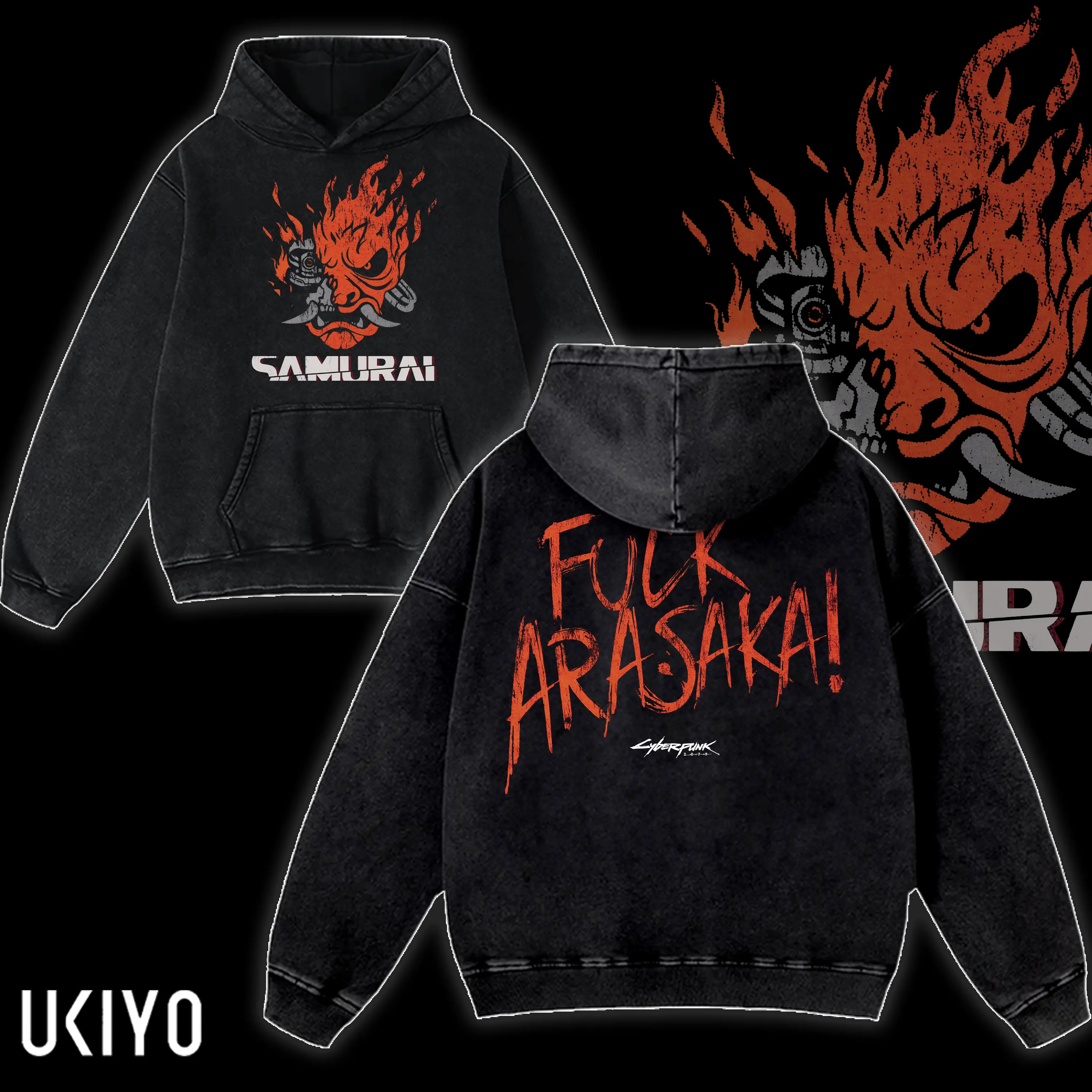 Cyberpunk 2077 samurai anime manga game Unisex Acid Washed Lightweight Cotton Hoodie Sweatshirt T-Shirt TankTop - Gift for Gamers - Edgerunners Graphic Tee streetwear men Casual Classic