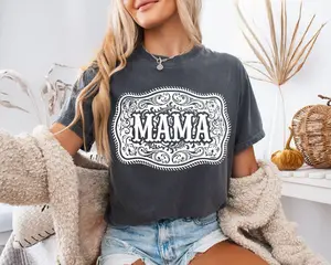 Comfort Colors Western Mama T-Shirt, Cowgirl Rodeo Tee, Trendy Country Graphic Shirt, Vintage Western Style Top for Women, Casual Ranch Outfit Gift - AMBER