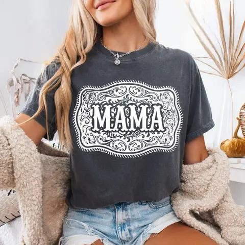 Comfort Colors Western Mama T-Shirt, Cowgirl Rodeo Tee, Trendy Country Graphic Shirt, Vintage Western Style Top for Women, Casual Ranch Outfit Gift - AMBER