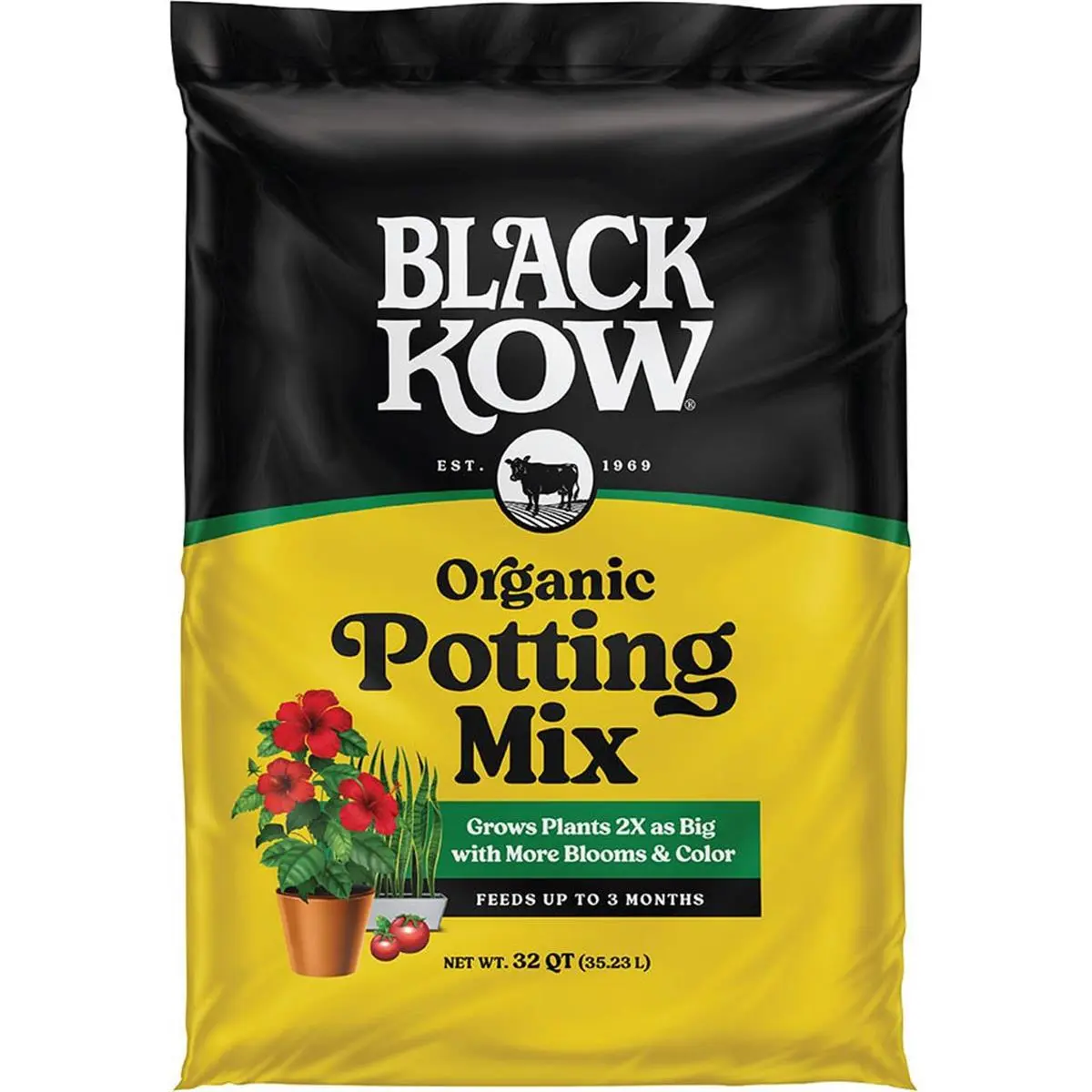 212 MAIN Black Kow 32 qt. Premium Organic Nutrient-Rich Potting Mix - Organic Ingredients, Plant Food for Container Gardening That Enhances Growth