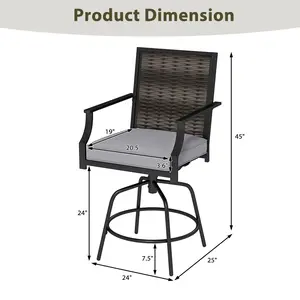 COSTWAY - Outdoor PE Wicker Swivel Bar Stools Set of 2 Counter Height Patio Chairs with Back-Grey