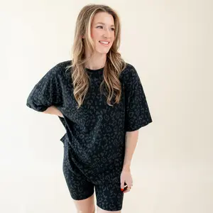 Women’s Biker Short Set in Midnight Leopard
