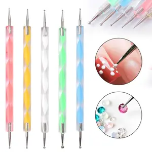 5pcs 2-ways Acrylic UV Gel Nail Art Design Tips Dotting Painting Brush Pen Set Nail Art Design Dotting Painting Drawing Polish Brush Pen Dotting Tools Set for Nail Art, Nail Art Accessories, Embossing Stylus for Painting
