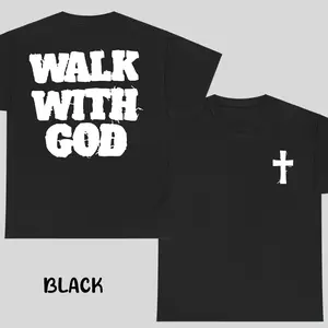Christian Walk With God 2 Sided Tshirt, Casual Cotton, Trendy T-Shirts for Men & Women, Casual Shortsleeve Streetwear, Menswear Tops