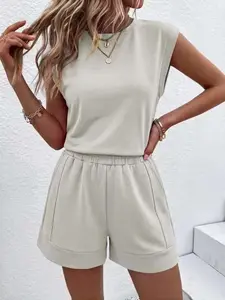 Women's 2-Piece Loose Sleeveless Round Neck Sport Set, Casual Fashion, Comfortable Tank Top and Shorts, Trendy Athletic Wear, Summer Athletic Wear