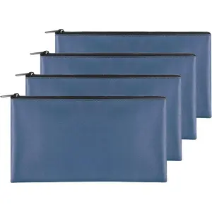 4 Pieces 11x6.1 inch Zipper Money Bags Money Pouch Bank Cash Bag Check Wallet Cosmetics Storage Pouch (Navy)