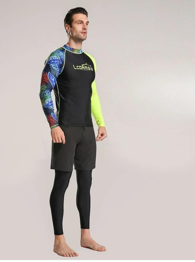 Long Sleeve Men Two Piece Swimsuit Snorkeling Suit Sunscreen Man Rash Guard Jellyfish Protection Swimsuit for Beach Surfing