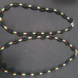 HANDMADE Rasta Necklace - Black Beads with Colorful Accents, Handmade Design, Adjustable Length