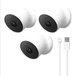 Google Nest Cam 2nd Gen Outdoor/Indoor, Battery, 3 Pack + Extra Cable
