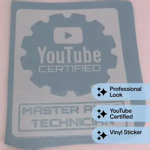 YouTube Certified Master Auto Technician Vinyl Sticker White New for Professional Auto Techs Professional Touch Enhances Setup